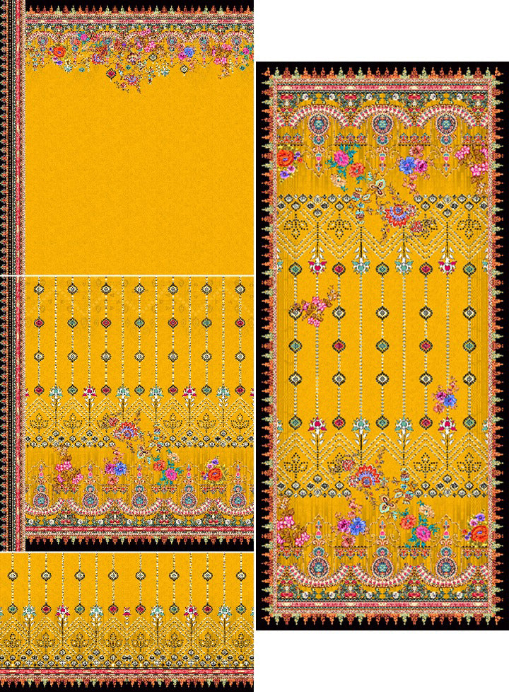 Luxury Mustard Traditional Floral